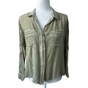 Aratta Silent Journey Embroidered Floral Collared Blouse Size Small